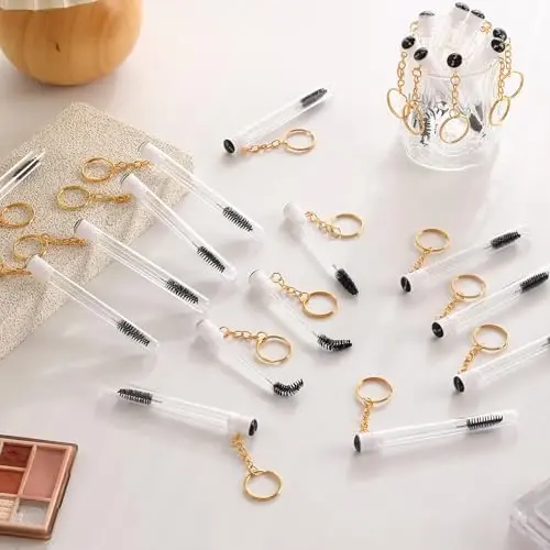 Upgrade 48 Pieces Disposable Mascara Wands Set,Include 24 Pcs Crystal Lash Spoolies Brush and 24 Pcs Reusable Keychain Empty Eyelash Brush Tubes (Black) - 6