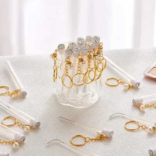 Upgrade 48 Pieces Disposable Mascara Wands Set,Include 24 Pcs Pearl Crystal Lash Spoolies Brush and 24 Pcs Reusable Keychain Empty Eyelash Brush Tubes 