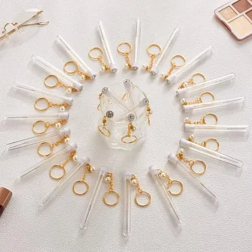 Upgrade 48 Pieces Disposable Mascara Wands Set,Include 24 Pcs Pearl Crystal Lash Spoolies Brush and 24 Pcs Reusable Keychain Empty Eyelash Brush Tubes - 2