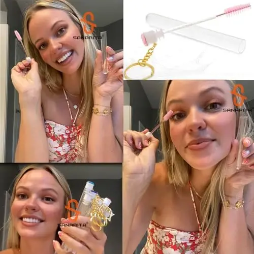 Upgrade 48 Pieces Disposable Mascara Wands Set,Mascara Brush Tube for Women and Girls- Include 24 Pcs Crystal Lash Spoolies Brush and 24 Pcs Reusable Keychain Empty Eyelash Brush Tubes(Pink) - 2
