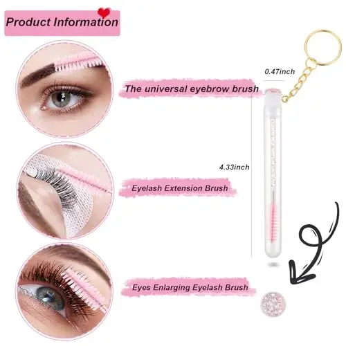 Upgrade 48 Pieces Disposable Mascara Wands Set,Mascara Brush Tube for Women and Girls- Include 24 Pcs Crystal Lash Spoolies Brush and 24 Pcs Reusable Keychain Empty Eyelash Brush Tubes(Pink) - 4