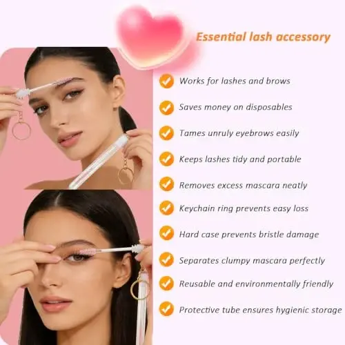 Upgrade 48 Pieces Disposable Mascara Wands Set,Mascara Brush Tube for Women and Girls- Include 24 Pcs Crystal Lash Spoolies Brush and 24 Pcs Reusable Keychain Empty Eyelash Brush Tubes(Pink) - 4