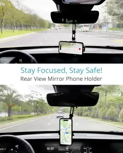 Upgrade Rear View Mirror Phone Holder Mount for Car, Aluminum Multi-Directional metal arms and 360-degree Rotatable Retractable, Essentials Accessories Compatible with iphone android - silvery white - 6