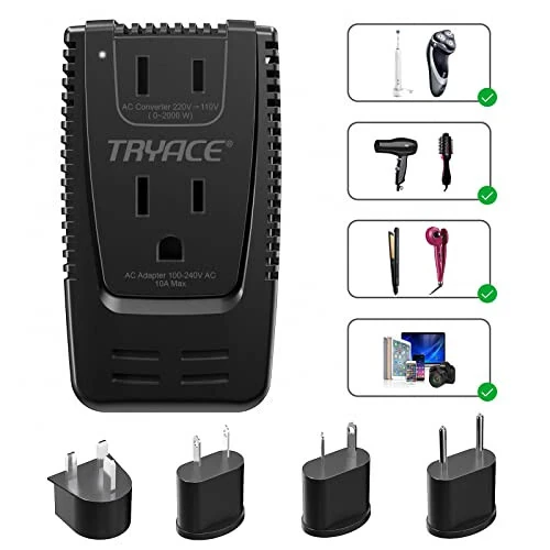 Upgrade TryAce 2000W Voltage Converter, Step Down 220V to 110V Converter for Hair Dryer Straightener Curling Iron, Suitable for Toothbrush Shaver, 10A Power Adapter for Laptop Phone, EU/UK/AU/US Plug - TryAce