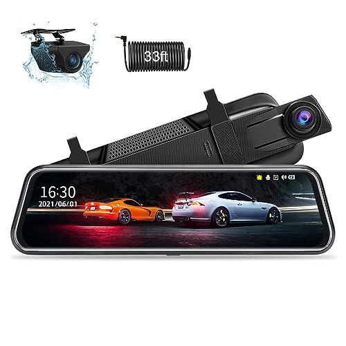 Upgraded 10'' Rear View Mirror Camera Mirror Dash Cam Front and Rear 1080P Backup Camera Full Touch Screen w Loop Recording, G-Sensor Night Vision 170° Wide Angle - Jansite