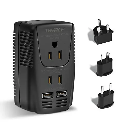 Upgraded 2000W 220V to 110V Voltage Converter Step Down Voltage for Hair Dryer, Straightener, Curling Iron, Cell Phone Power Converter with 2-Port USB and UK/AU/US/EU 10A Plug Adapter (Black-Write) 