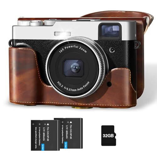 Upgraded 4K Digital Camera with Leather Case, 48MP Vlogging Cameras for Photography and Video with Viewfinder, Point and Shoot Camera for YouTube with 32G Card & 2 Batteries - 1