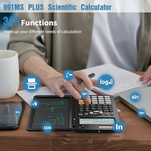 Upgraded 991ES Plus Desktop Scientific Calculator, ROATEE CalcNote Multiview 4-Line Display with Erasable LCD Writing Tablet, Solar Battery Power with Notepad for School and Business - 3