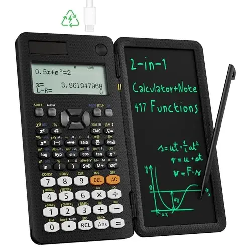 Upgraded 991ES Plus Desktop Scientific Calculator, ROATEE CalcNote Multiview 4-Line Display with Erasable LCD Writing Tablet, Solar Battery Power with Notepad for School and Business - 5