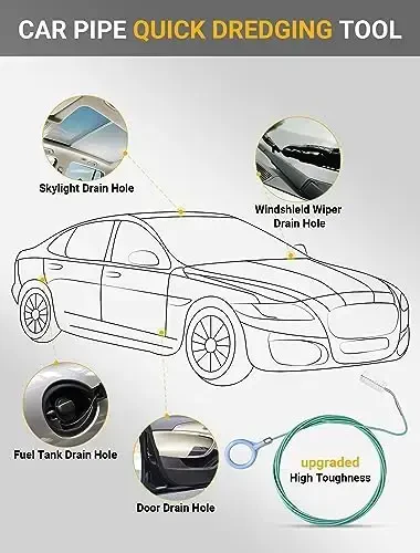 Upgraded Auto Sunroof Drain Cleaning Tool, 78 Inch Flexible Drain Brush Long Pipe Cleaners for Car, Tube Cleaning Brush Slim Drain Dredging Tool Perfect for Car Sunroof, Windshield Wiper Drain Hole - 3