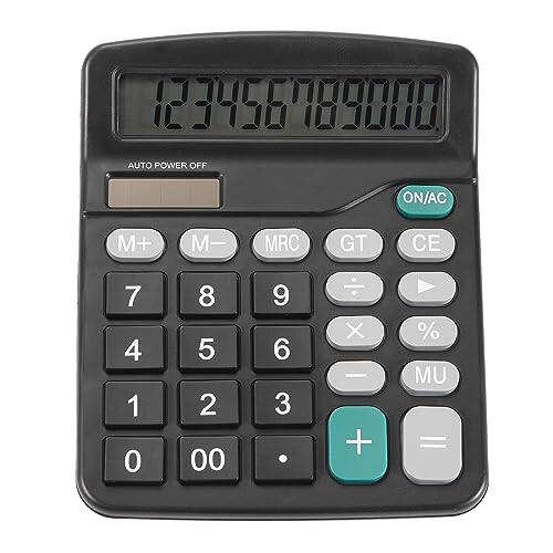 Upgraded calculator, 12-bit solar battery office calculator with large LCD display, large induction buttons, dual power desktop calculator for office, home, school (Solar Black) - 1