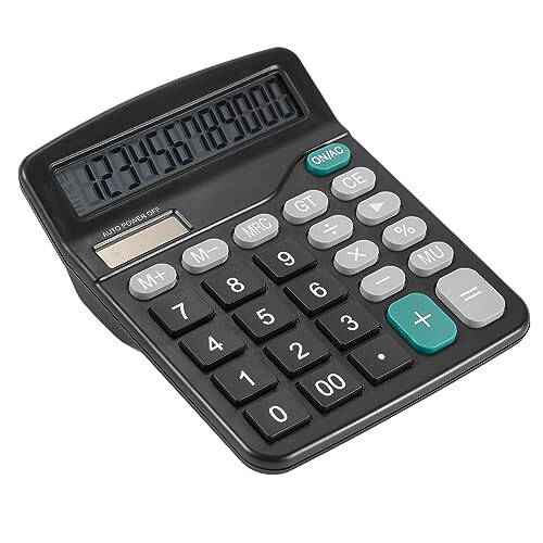 Upgraded calculator, 12-bit solar battery office calculator with large LCD display, large induction buttons, dual power desktop calculator for office, home, school (Solar Black) - 4