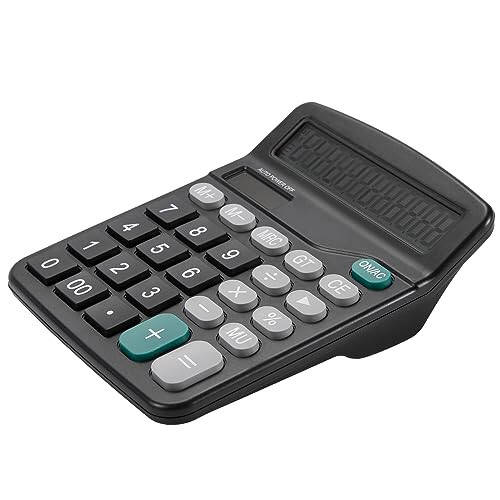 Upgraded calculator, 12-bit solar battery office calculator with large LCD display, large induction buttons, dual power desktop calculator for office, home, school (Solar Black) - 5