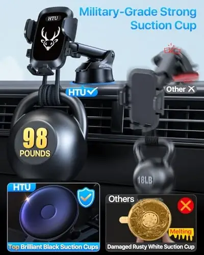 【Upgraded Strongest Suction & Pro Military-Grade】Ultimate Car Phone Mount【360°Rotatable Suction】Cell Phone Holder Truck Stand for Dashboard Windshield Vent for iPhone 17 Pro Max Samsung,Graphite Black - 3