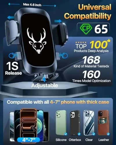 【Upgraded Strongest Suction & Pro Military-Grade】Ultimate Car Phone Mount【360°Rotatable Suction】Cell Phone Holder Truck Stand for Dashboard Windshield Vent for iPhone 17 Pro Max Samsung,Graphite Black - 4