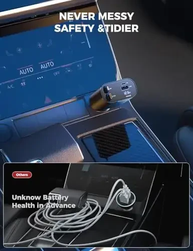 【Upgraded】 SUPERONE Ret retractable Car Charger 4 in 1, Fast Car Phone Charger with Cord 2.6ft, USB C and Apple Car Charger Adapter, Compatible with iPhone 15/15 Pro Max/14/13/12/11, Galaxy, Pixel - 4