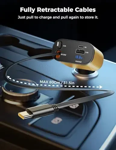 【Upgraded】 SUPERONE Retractable Car Charger 4 in 1, Fast Car Phone Charger with Cord 2.6ft, USB C and Apple Car Charger Adapter, Compatible with iPhone 17 16 15/15 Pro Max/14/13/12/11, Galaxy, Pixel - 2