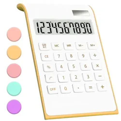 UPIHO Gold Solar Battery Basic 10 Digits Desktop Calculator, Tilted LCD Display, Slim Desk Calculator - UPIHO