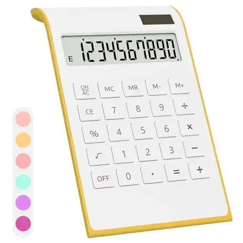 Gold Calculator, 10 Digits Solar Battery Basic, Dual Powered Desktop Calculator, Tilted LCD Display, Inclined Design Slim Desk Accessories - 1