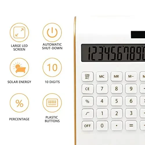 UPIHO Gold Solar Battery Basic 10 Digits Desktop Calculator, Tilted LCD Display, Slim Desk Calculator - 3