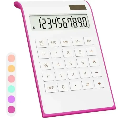 UPIHO Hot Pink Office Calculator, 10 Digit Solar Battery Desktop Calculator with Large LCD Display, Perfect for Office and Gifts - UPIHO