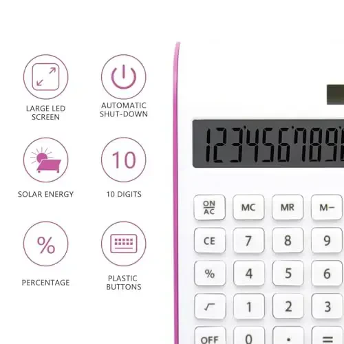 UPIHO Hot Pink Office Calculator, 10 Digit Solar Battery Desktop Calculator with Large LCD Display, Perfect for Office and Gifts - 2