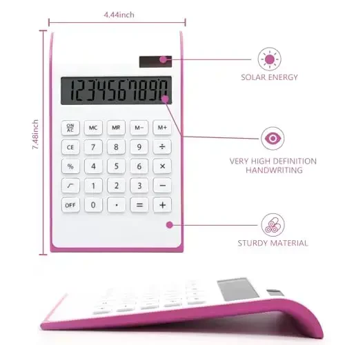 UPIHO Hot Pink Office Calculator, 10 Digit Solar Battery Desktop Calculator with Large LCD Display, Perfect for Office and Gifts - 3