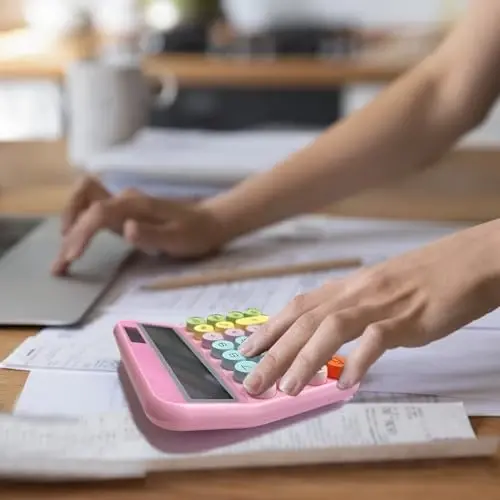 UPIHO Pink Calculator, Standard Calculator 12 Digit with Large LCD Display and Big Buttons,Pink Office Accessories for Women Desk, Cute for Office,School, Home, Business(Colorful Pink) - 5