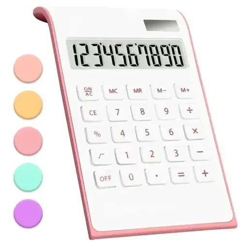 UPIHO Pink Office Calculator, 10 Digits Solar Battery Basic Desktop With Large LCD Display, School and Office Supplies and Accessories - UPIHO