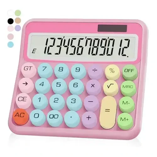 UPIHO Pink Calculator, Standard Calculator 12 Digit with Large LCD Display and Big Buttons,Pink Office Accessories for Women Desk, Cute for Office,School, Home, Business(Colorful Pink) - 1