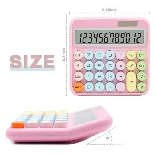 UPIHO Pink Calculator, Standard Calculator 12 Digit with Large LCD Display and Big Buttons,Pink Office Accessories for Women Desk, Cute for Office,School, Home, Business(Colorful Pink) - 3