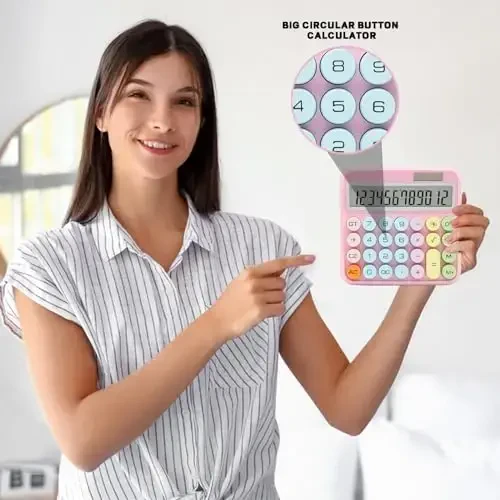 UPIHO Pink Calculator, Standard Calculator 12 Digit with Large LCD Display and Big Buttons,Pink Office Accessories for Women Desk, Cute for Office,School, Home, Business(Colorful Pink) - 4