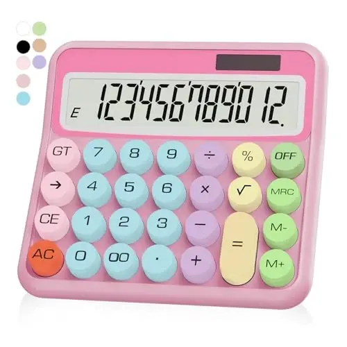 UPIHO Pink Calculator, Standard Calculator 12 Digit with Large LCD Display and Big Buttons,Pink Office Accessories for Women Desk, Cute for Office,School, Home, Business(Colorful Pink) - 1