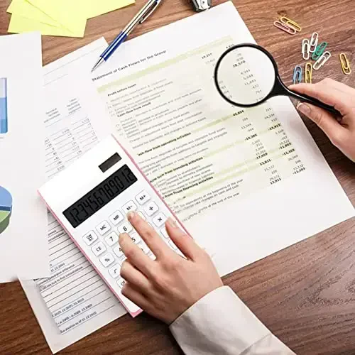 Pink Calculator, UPIHO Pink Office Supplies and Accessories, 10 Digits Solar Battery Basic Office Calculator with Large LCD Display, Dual Power Desktop Accessories, School Supplies - 6