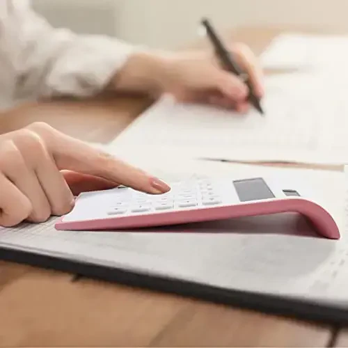 Pink Calculator, UPIHO Pink Office Supplies and Accessories, 10 Digits Solar Battery Basic Office Calculator with Large LCD Display, Dual Power Desktop Accessories, School Supplies - 7