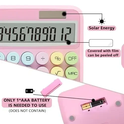UPIHO Pushti Kalkulyator, Standart Kalkulyator 12 Xonali Katta LCD Displey va Katta Tugmalar bilan, Ayollar Stol uchun Pushti Ofis Aksessuarlari, Ofis, Maktab, Uy, Biznes uchun Chiroyli (Rangli Pushti) - UPIHO (1)