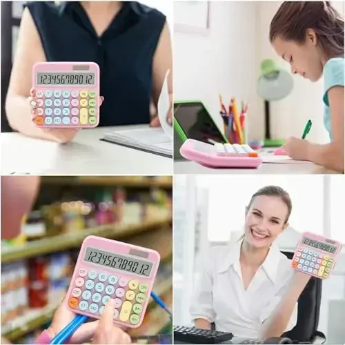 UPIHO Pushti Kalkulyator, Standart Kalkulyator 12 Xonali Katta LCD Displey va Katta Tugmalar bilan, Ayollar Stol uchun Pushti Ofis Aksessuarlari, Ofis, Maktab, Uy, Biznes uchun Chiroyli (Rangli Pushti) - 7