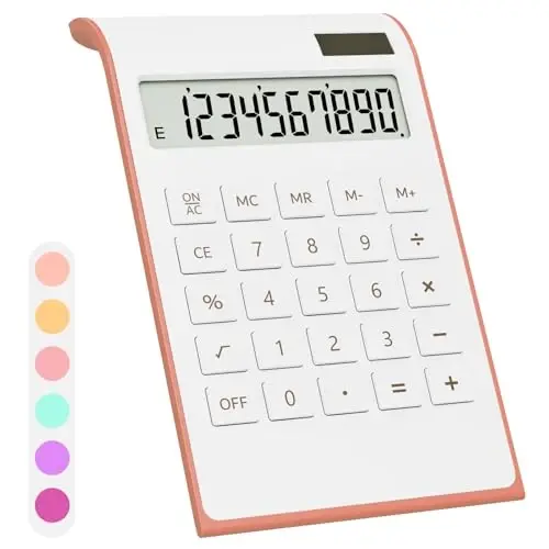 UPIHO Rose Gold Office Calculator Accessories, 10 Digit Solar & Battery Powered Desktop Calculator with Large LCD Display, Pink - 1