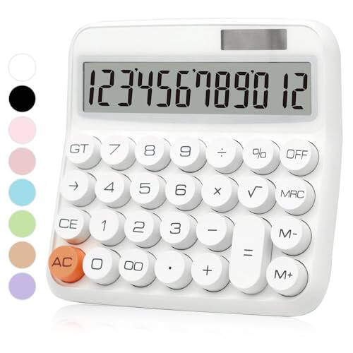 UPIHO White Calculator, Standard Calculator 12 Digit with Large LCD Display and Big Buttons,White Office Supplies and Desk Accessories,Cute Calculator for Home, Office, School, Class and Business - 1