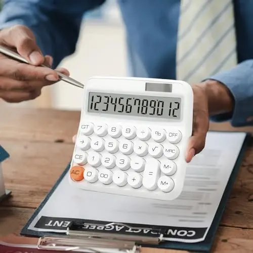 UPIHO White Calculator, Standard Calculator 12 Digit with Large LCD Display and Big Buttons,White Office Supplies and Desk Accessories,Cute Calculator for Home, Office, School, Class and Business - 4