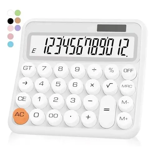 UPIHO White Calculator, Standard Calculator 12 Digit with Large LCD Display and Big Buttons,White Office Supplies and Desk Accessories,Cute Calculator for Home, Office, School, Class and Business - 7