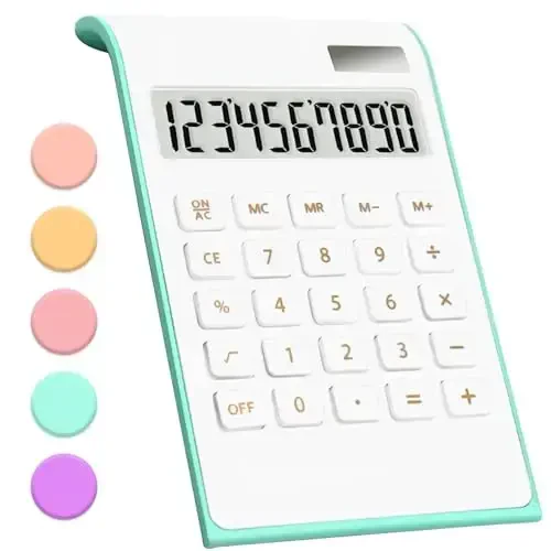 UPIHO Green Office Supplies and Accessories - Teal Solar Battery Basic Office Calculator with Large LCD Display - UPIHO