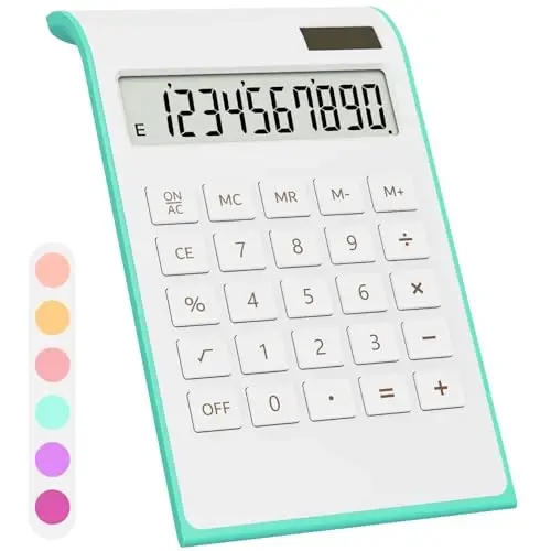 Teal Calculator, UPIHO Green Office Supplies and Accessories, 10 Digits Solar Battery Basic Office Calculator with Large LCD Display, Dual Power Desktop Calculators, Teal Office Supplies - 1