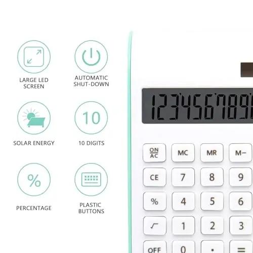 Teal Calculator, UPIHO Green Office Supplies and Accessories, 10 Digits Solar Battery Basic Office Calculator with Large LCD Display, Dual Power Desktop Calculators, Teal Office Supplies - UPIHO (1)