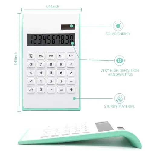 Teal Calculator, UPIHO Green Office Supplies and Accessories, 10 Digits Solar Battery Basic Office Calculator with Large LCD Display, Dual Power Desktop Calculators, Teal Office Supplies - 3