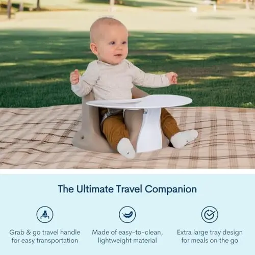 Upseat – The Original Ergonomic Baby Floor & Booster Seat with Tray, Developed with Physical Therapists for Upright Posture & Healthy Hip Development, 4–24 Months, Extra-Large Tray (Taupe) - 4