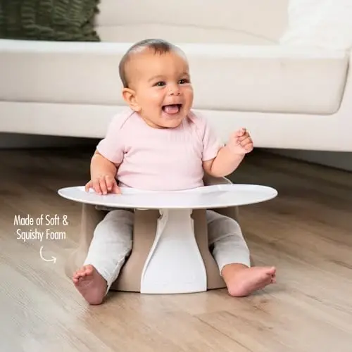 Upseat – The Original Ergonomic Baby Floor & Booster Seat with Tray, Developed with Physical Therapists for Upright Posture & Healthy Hip Development, 4–24 Months, Extra-Large Tray (Taupe) - 1