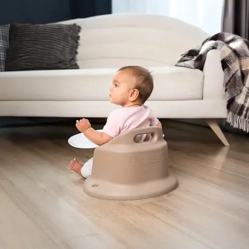 Upseat – The Original Ergonomic Baby Floor & Booster Seat with Tray, Developed with Physical Therapists for Upright Posture & Healthy Hip Development, 4–24 Months, Extra-Large Tray (Taupe) - 3