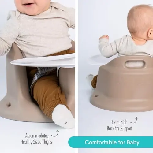Upseat – The Original Ergonomic Baby Floor & Booster Seat with Tray, Developed with Physical Therapists for Upright Posture & Healthy Hip Development, 4–24 Months, Extra-Large Tray (Taupe) - 5
