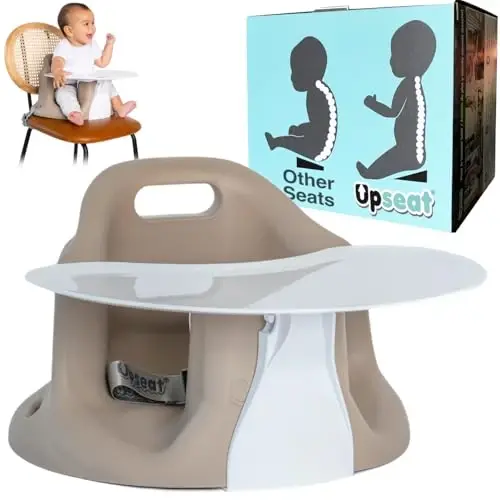 Upseat – The Original Ergonomic Baby Floor & Booster Seat with Tray, Developed with Physical Therapists for Upright Posture & Healthy Hip Development, 4–24 Months, Extra-Large Tray (Taupe) - 6